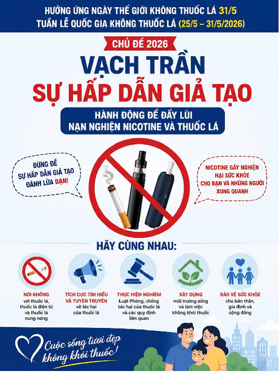 HƯỞNG ỨNG NGÀY THẾ GIỚI KHÔNG THUỐC LÁ 31/5 - TUẦN LỄ QUỐC GIA KHÔNG THUỐC LÁ (25/5 – 31/5/2026)