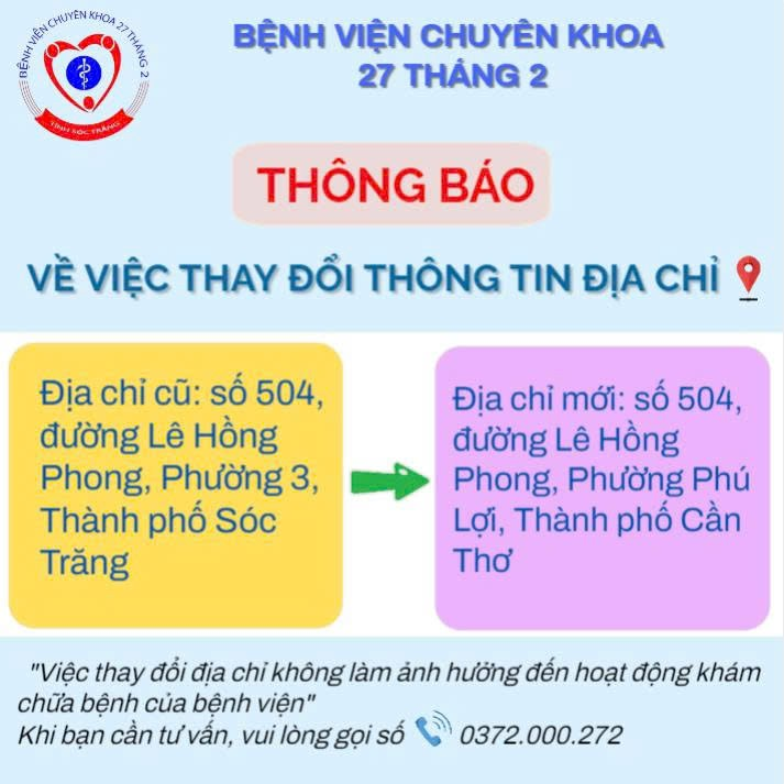 THÔNG BÁO CẬP NHẬT ĐỊA CHỈ BỆNH VIỆN