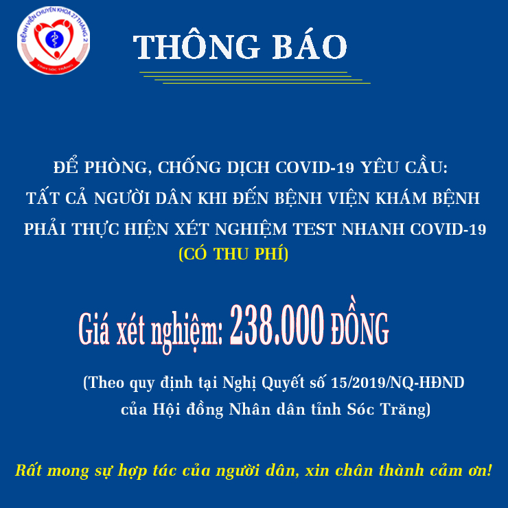 THÔNG BÁO KHÁM VÀ ĐIỀU TRỊ TẠI BỆNH VIỆN CHUYÊN KHOA 27 THÁNG 2 MÙA DỊCH COVID-19